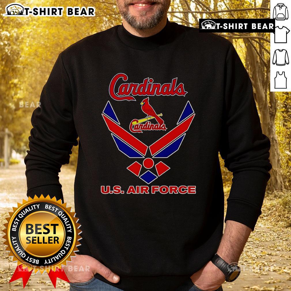Top St Louis Cardinals Us Air Force Logo Sweatshirt Alt Text: Cozy sweatshirt featuring the St. Louis Cardinals logo and the US Air Force emblem, perfect for fans and veterans.