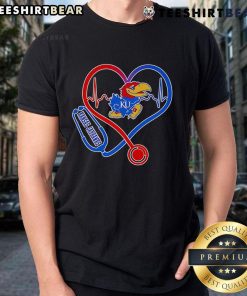 Top Stethoscope Heart Kansas Jayhawks T-Shirt featuring vibrant team colors and a unique heart design for fans.