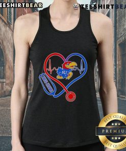 Top stethoscope heart Kansas Jayhawks tank top with vibrant colors, perfect for healthcare fans and sports enthusiasts.
