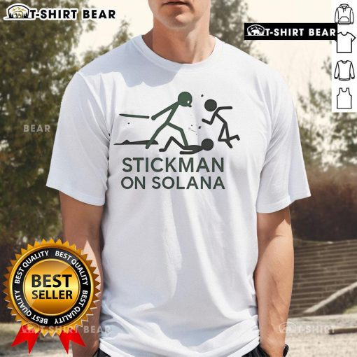 Top Stickman on Solana T-Shirt design featuring a playful stick figure graphic, perfect for crypto enthusiasts.