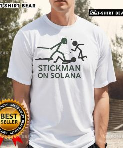 Top Stickman on Solana T-Shirt design featuring a playful stick figure graphic, perfect for crypto enthusiasts.