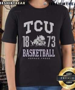 Alt Text: Stylish TCU Horned Frogs ladies tee featuring vibrant colors, perfect for basketball fans and team spirit enthusiasts.