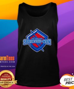 Alt Text: 'Top The Amazing Sarcastic Man Logo Tank Top featuring a bold graphic design and vibrant colors, perfect for casual wear.'