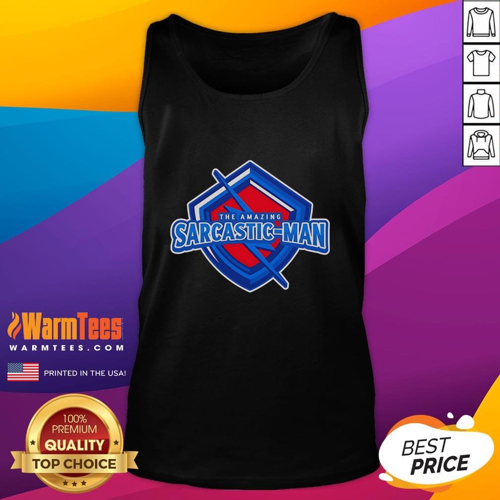 Top The Amazing Sarcastic Man Logo Tank Top Alt Text: 'Top The Amazing Sarcastic Man Logo Tank Top featuring a bold graphic design and vibrant colors, perfect for casual wear.'