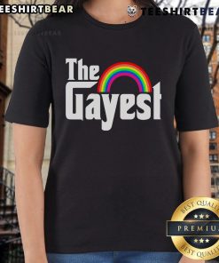 Top The Gayest Rainbow LGBT Ladies Tee featuring vibrant rainbow colors and a stylish design for pride and celebration.