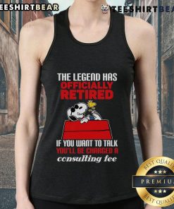 Top The Legend Has Officially Retired tank top featuring bold text, perfect for fans and casual wear enthusiasts.