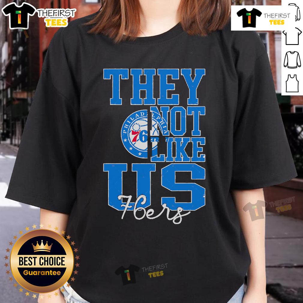 Top They Not Like Us Philadelphia 76Ers Basketball Ladies Tee Alt Text: Top They Not Like Us Philadelphia 76ers basketball ladies tee in vibrant red, perfect for fans and game day style.