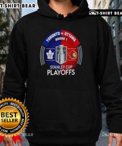 Alt Text: Toronto Maple Leafs vs Ottawa Senators 2025 Stanley Cup Playoffs hoodie featuring team logos and playoff graphics.