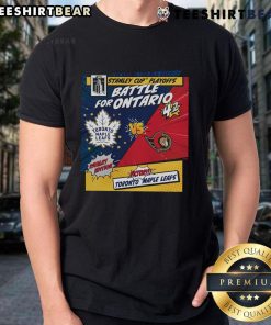 Top Toronto Maple Leafs vs Ottawa Senators 2025 Stanley Cup Playoffs rivalry comic pop T-shirt design featuring vibrant graphics.