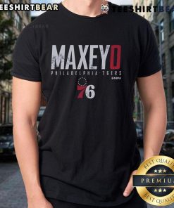 Top Tyrese Maxey Philadelphia 76ers T-Shirt featuring vibrant team colors and player graphic for fans and collectors.