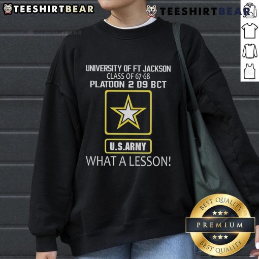 Top University of Ft Jackson Class of 67-68 Platoon 2 D9 BCT US Army sweatshirt celebrating military heritage.