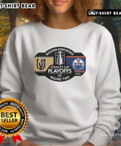 Top Vegas Golden Knights 2025 Stanley Cup Playoffs Round 2 Dueling Pin Sweatshirt showcasing team pride and playoff spirit.