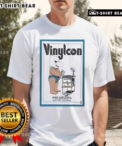 Top Vinylcon Philadelphia May 10-11 2025 poster tour t-shirt featuring vibrant design and event details.