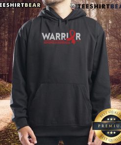 Top Warrior Hemophilia Awareness red ribbon hoodie showcasing support for hemophilia awareness and advocacy.