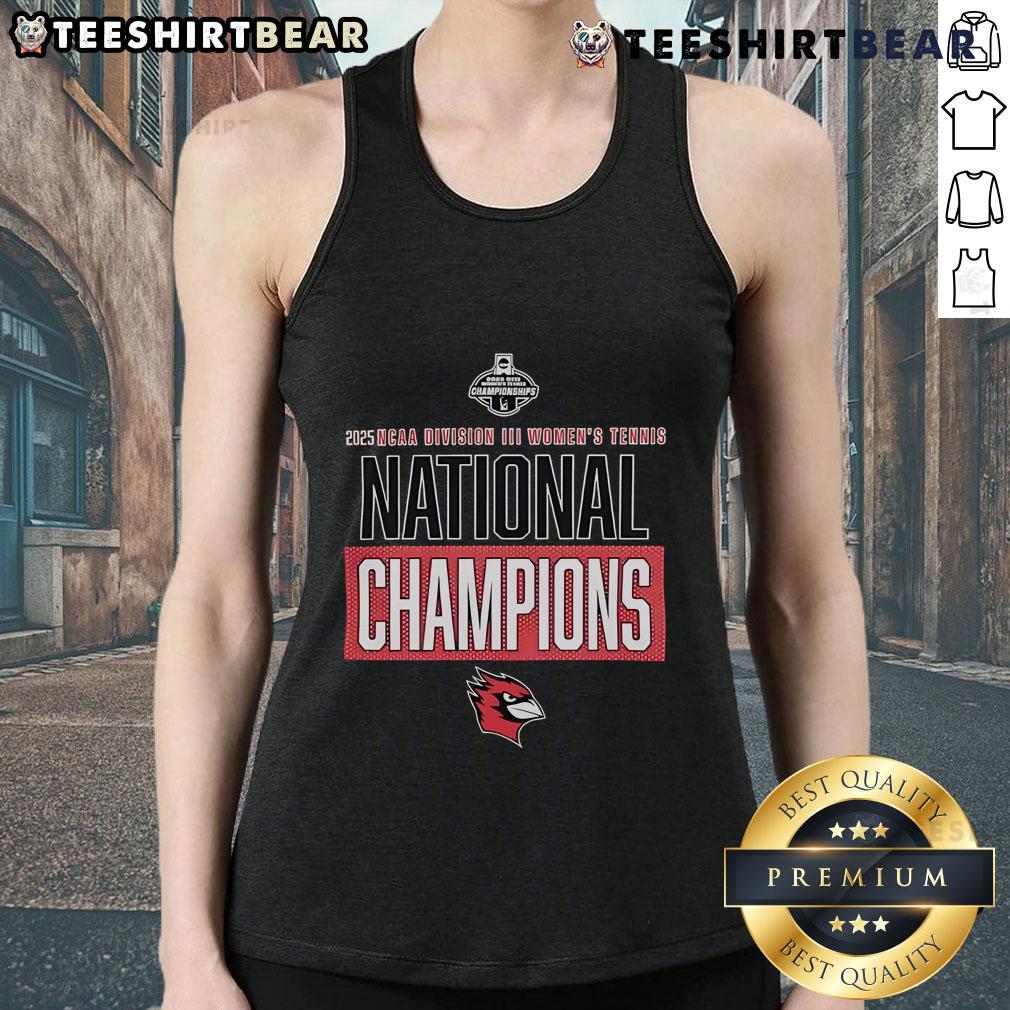 Top Wesleyan Cardinals 2025 NCAA Division III Women's Tennis National Champions Tank Top 2025 NCAA Division III Women's Tennis National Champions tank top featuring Top Wesleyan Cardinals logo and design.