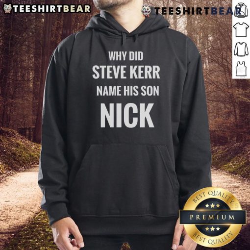 Steve Kerr's son Nick wearing a hoodie, showcasing his unique style and connection to his father's legacy in basketball.