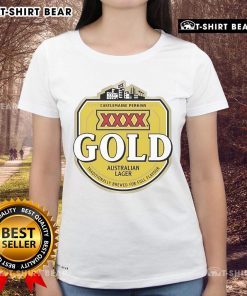 Top XXXX Beer Gold Australian Lager logo on a ladies tee, showcasing traditional brewing for full flavor.