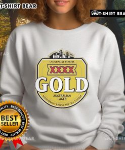 Alt Text: Top XXXX Beer Gold Australian Lager sweatshirt featuring Castlemaine Perkins logo, traditionally brewed for full flavor.