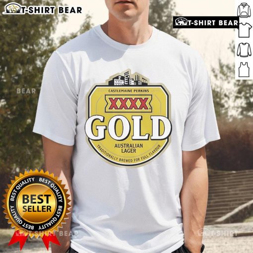 Top XXXX Beer Gold Australian Lager Castlemaine Perkins logo on a stylish t-shirt, showcasing traditional full flavor.
