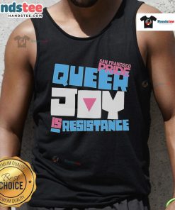 Official SF Pride Queer Joy is Resistance Tour 2025 tank top featuring vibrant colors and bold pride graphics.