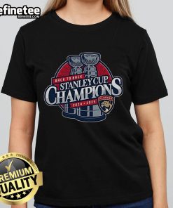Official Florida Panthers Youth 2024-2025 Back to Back Stanley Cup Champions Ladies Tee for fans and supporters.