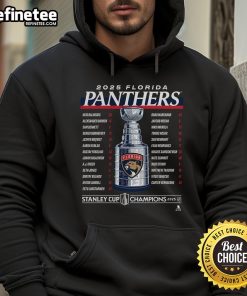 Official Florida Panthers 2025 Stanley Cup Champions Give & Go Roster Hoodie showcasing team logo and championship design.