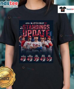 Official Philadelphia Phillies standings update on a 2025 ladies tee, showcasing team pride and style for fans.