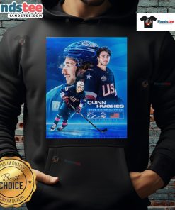 Official Quinn Hughes USA Hockey Winter Olympics 2026 poster hoodie featuring vibrant graphics and team colors.