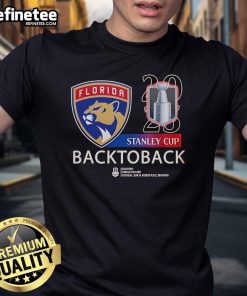 Official Florida Panthers Back To Back Champions 2025 T-Shirt featuring team logo and vibrant design for fans.