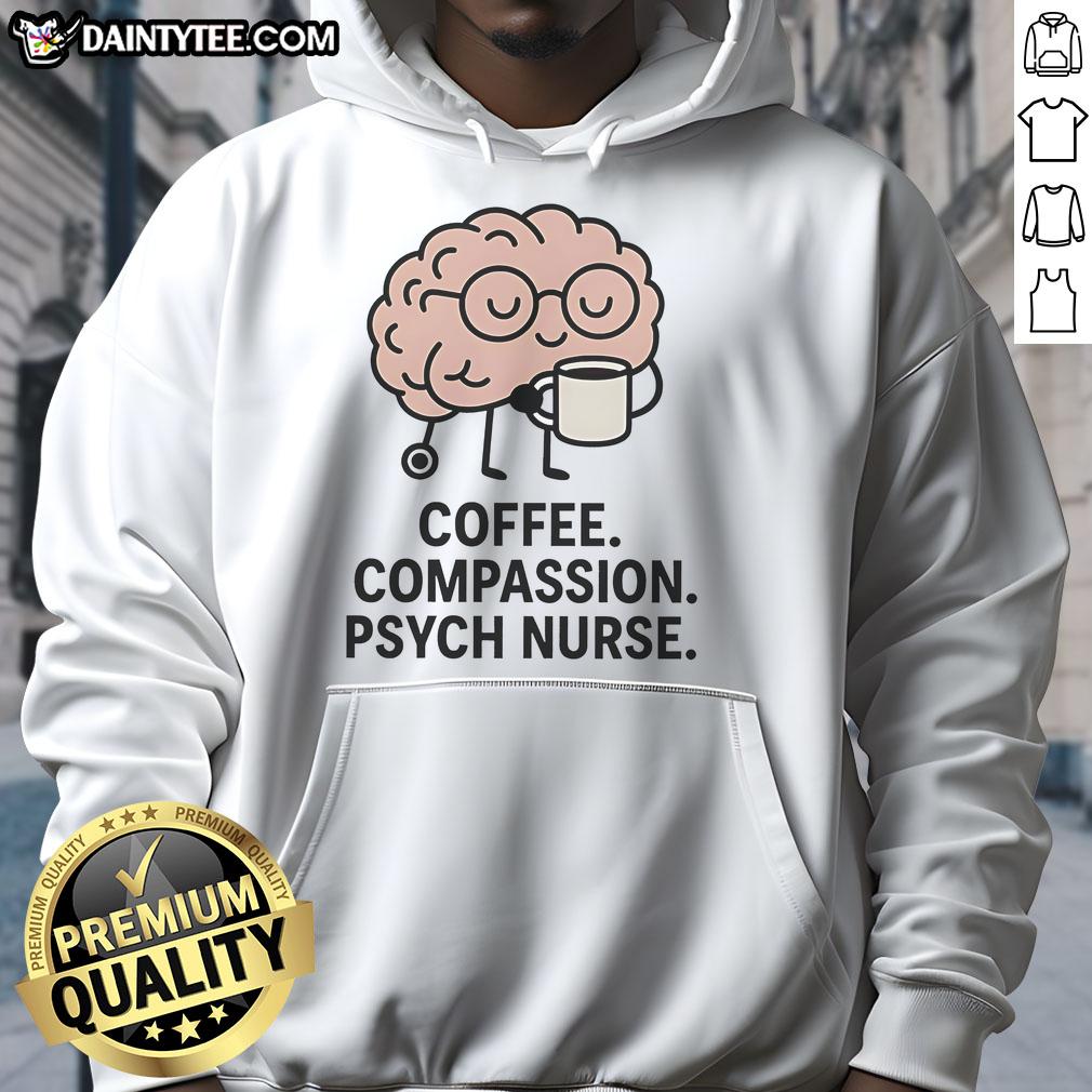 Cute Coffee Compassion Psych Nurse Cartoon Brain Wearing Glasses Hoodie
