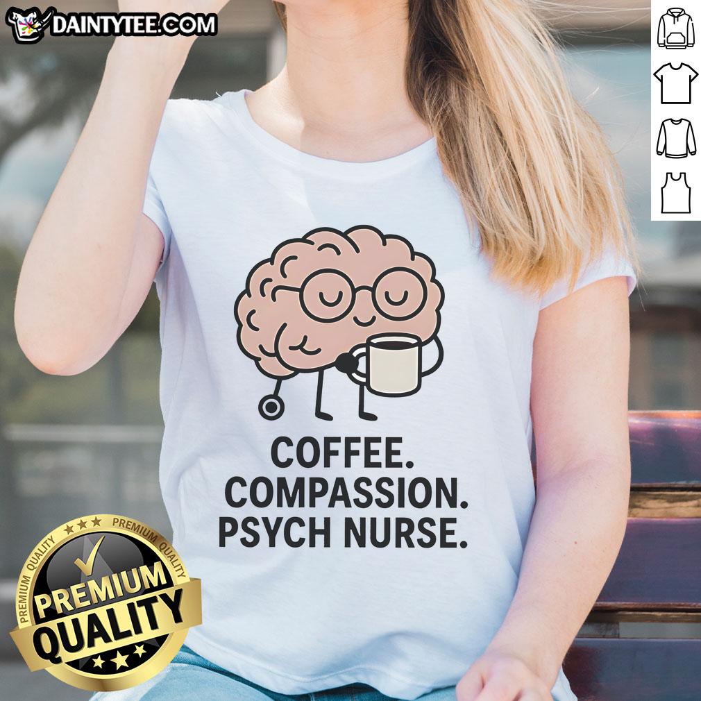 Cute Coffee Compassion Psych Nurse Cartoon Brain Wearing Glasses Ladies Tee