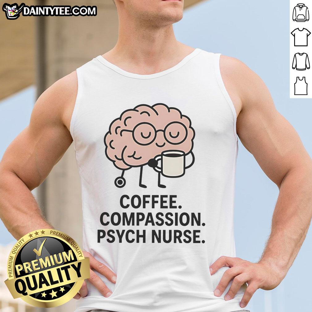 Cute Coffee Compassion Psych Nurse Cartoon Brain Wearing Glasses Tank Top