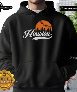 Premium Houston City Baseball Skyline Hoodie featuring iconic Houston skyline design, perfect for baseball fans and city lovers.