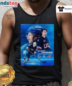 Alt Text: Official Quinn Hughes USA Hockey Winter Olympics 2026 poster tank top featuring vibrant team colors and graphics.