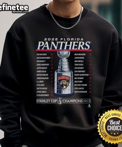 Official Florida Panthers 2025 Stanley Cup Champions Give & Go Roster Sweatshirt showcasing team pride and championship spirit.