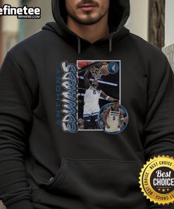 Hot Anthony Edwards wearing a navy Minnesota Timberwolves 90s player hoodie, showcasing his stylish sports fashion.