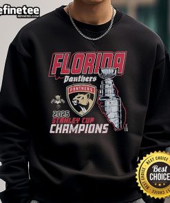 Florida Panthers 2025 NHL Stanley Cup Champions sweatshirt featuring team logo and vibrant colors for fans.