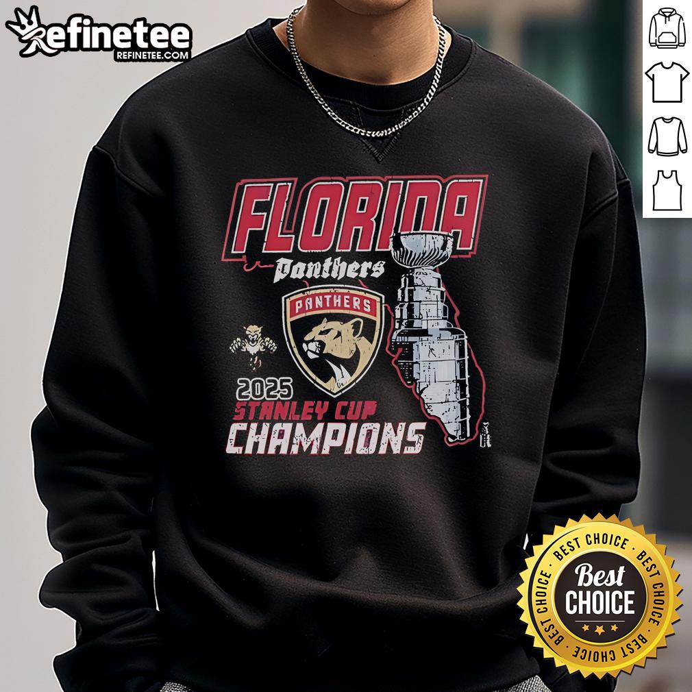 Official Florida Panthers 2025 Nhl Stanley Cup Champions State Sweatshirt Florida Panthers 2025 NHL Stanley Cup Champions sweatshirt featuring team logo and vibrant colors for fans.