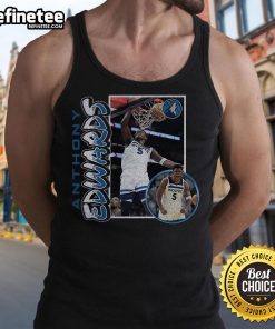 Hot Anthony Edwards in a navy Minnesota Timberwolves 90s player tank top, showcasing a stylish throwback look.