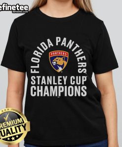 Official Florida Panthers 25 Stanley Cup Champions Class Ladies Tee featuring team logo and vibrant colors.