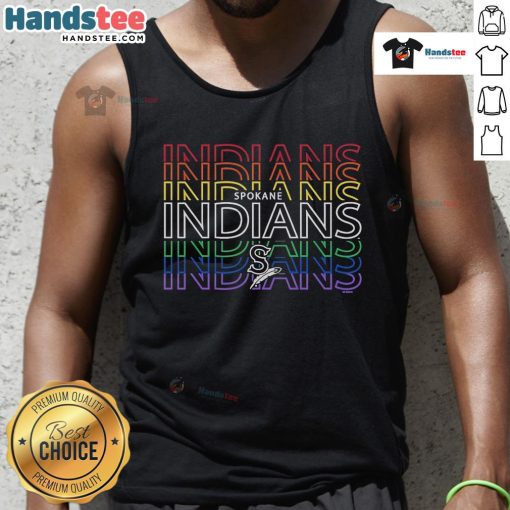 Official Spokane Indians Langford Pride Tank Top featuring vibrant colors and team logo for fans and supporters.