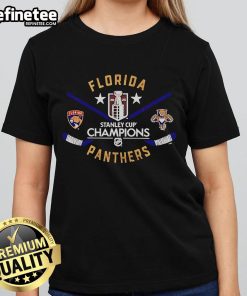 Official Florida Panthers 2025 Stanley Cup Champions off-shoulder ladies tee in vibrant team colors and stylish design.