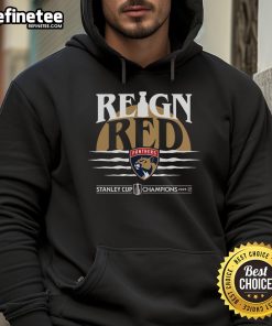Official Florida Panthers 2025 Stanley Cup Champions Hometown DNA Hoodie displayed on a hanger, showcasing team pride.