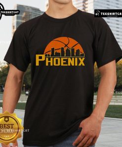 Premium Phoenix Suns Cityscape Skyline Style 2025 T-Shirt featuring a vibrant design of the Phoenix skyline and team logo.