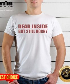 Funny Dead Inside But Still Horny T-Shirt design featuring humorous text and playful graphic in bold colors.