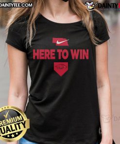 Awesome 2025 Here To Win Arkansas Baseball Ladies Tee featuring bold design and comfortable fit for fans.