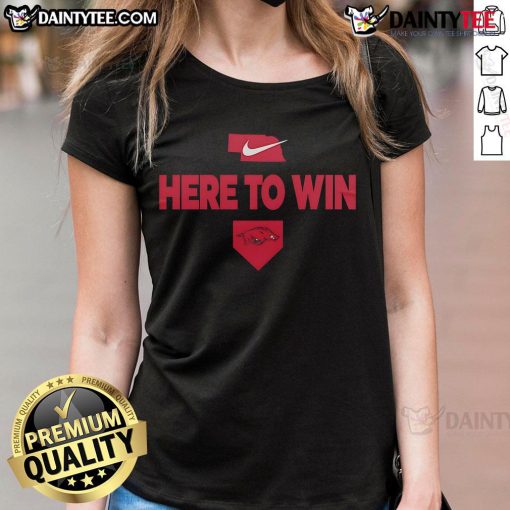 Awesome 2025 Here To Win Arkansas Baseball Ladies Tee featuring bold design and comfortable fit for fans.