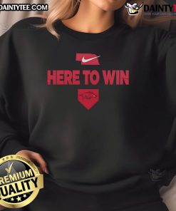 Awesome 2025 Here To Win Arkansas Baseball Sweatshirt in vibrant colors, perfect for fans supporting their team.