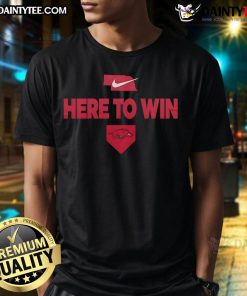 Awesome 2025 Here To Win Arkansas Baseball T-Shirt featuring vibrant colors and a bold design for fans and players.