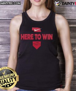 Awesome 2025 Here To Win Arkansas Baseball Tank Top in vibrant colors, perfect for fans and summer sports activities.